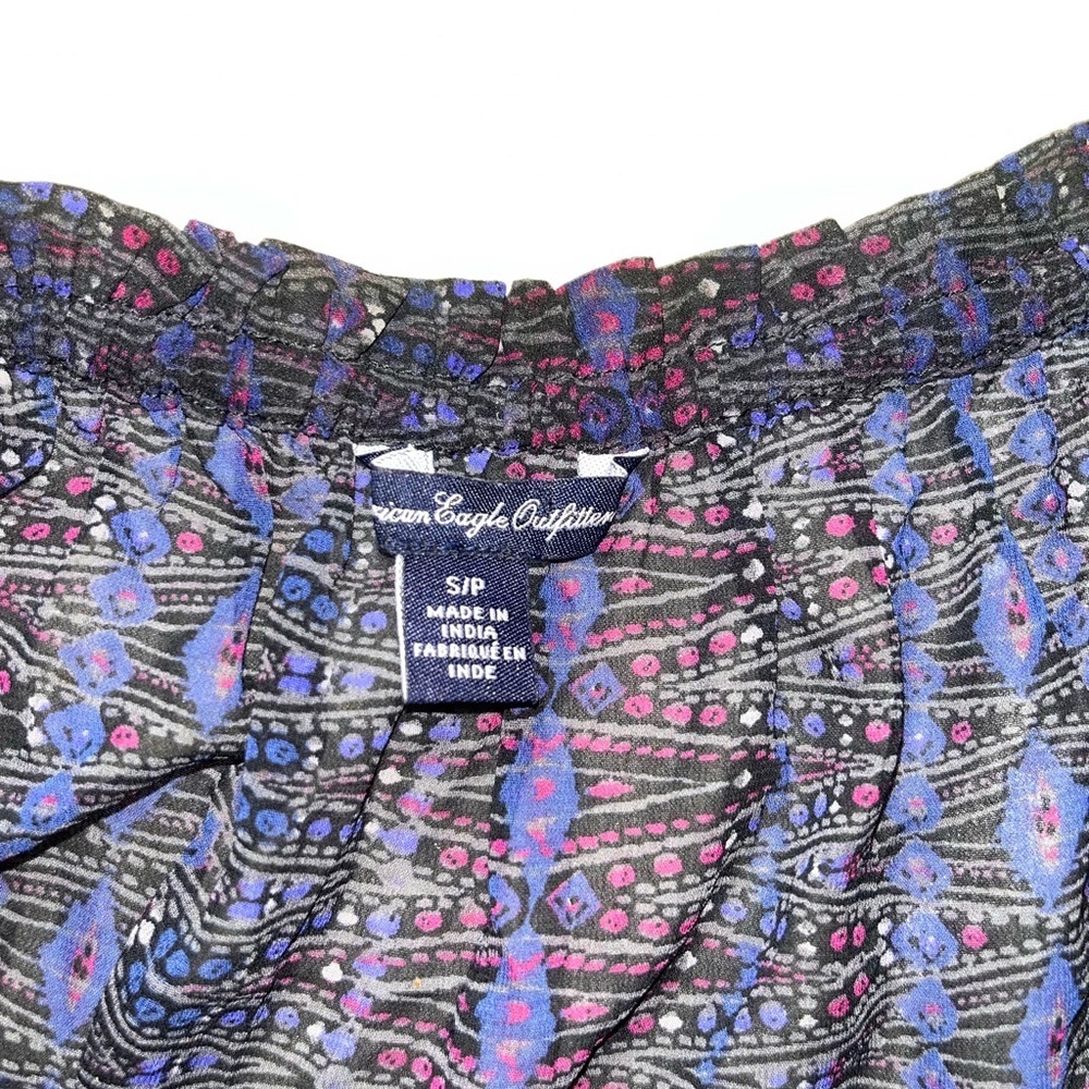 American eagle Poly Chiffon Peasant Blouse Tunic Blue Pink woman’s size small - Picture 2 of 5